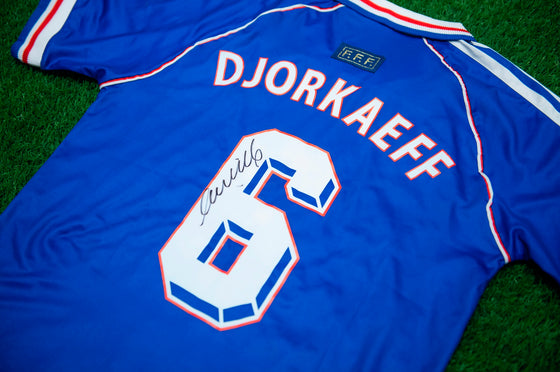 Youri Djorkaeff SIGNED 1998 WORLD CUP Shirt France Genuine Signature AFTAL COA