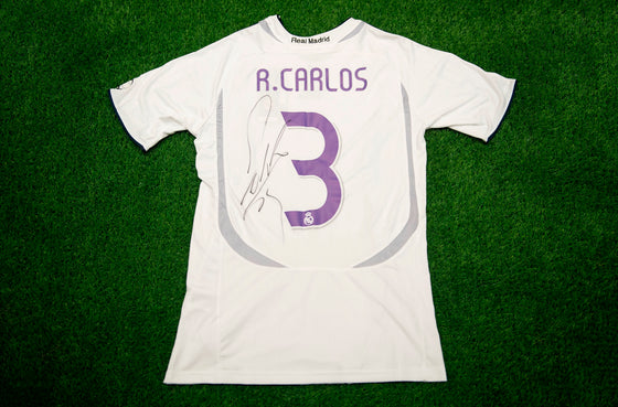 Roberto Carlos Signed Real Madrid Shirt Brazil Genuine Signature AFTAL COA