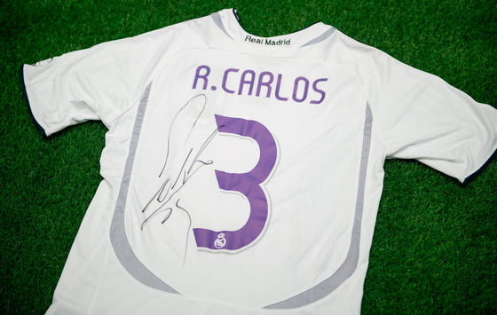 Roberto Carlos Signed Real Madrid Shirt Brazil Genuine Signature AFTAL COA