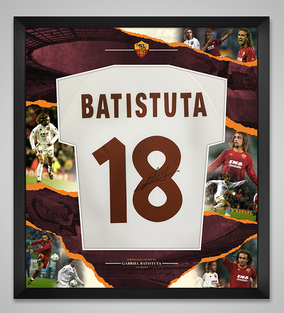 Gabriel Batistuta Signed & Framed AS Roma Shirt AFTAL COA