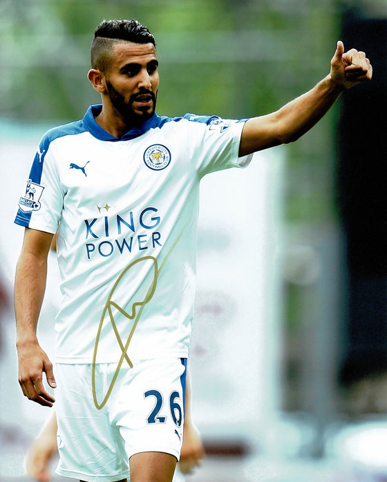 Riyad Mahrez Signed 10X8 Leicester City Premier League Champions AFTAL COA (1218
