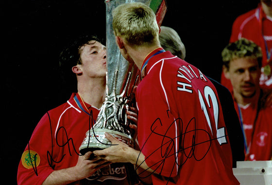 Robbie Fowler & Sami Hyypia SIGNED 12X8 PHOTO Liverpool F.C. AFTAL COA (1634)