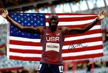  Grant Holloway Signed 12X8 Photo Tokyo 2020 Genuine Signature AFTAL COA (D)