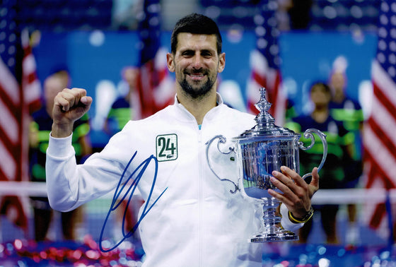 Novak Djokovic Signed 12X8 PHOTO Genuine Signature 24th Grand Slam AFTAL COA (I)