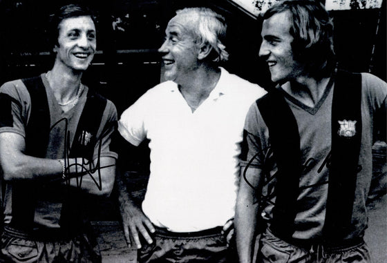 Johan Cruyff & Johan Neeskens Signed 12X8 Barcelona Photo AFTAL COA (1557)