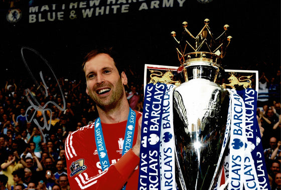 Petr Cech Signed 12X8 Chelsea F.C. Premier League Trophy Photo AFTAL COA (1682)