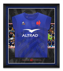  France Signed & Framed 2023 RUGBY WORLD CUP Shirt Genuine Signature AFTAL COA