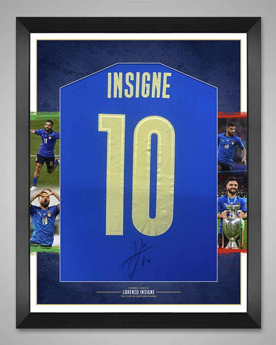 Lorenzo Insigne Signed & Framed Shirt Italy ITALIA Euro 2020 AFTAL COA