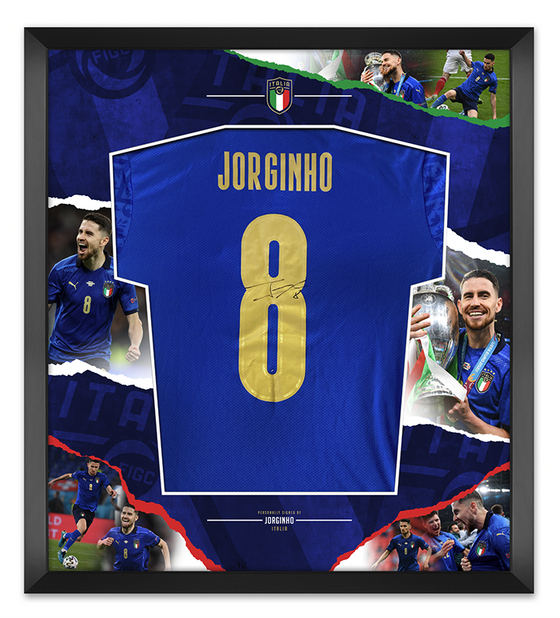 Jorginho Signed & Framed Shirt Italy ITALIA Euro 2020 Genuine Item AFTAL COA
