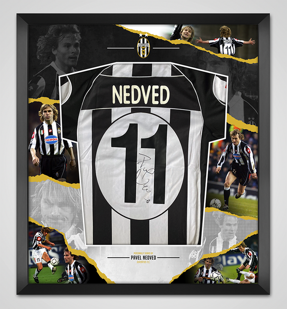 Pavel Nedved Signed & Framed Juventus Shirt Genuine Signature AFTAL COA