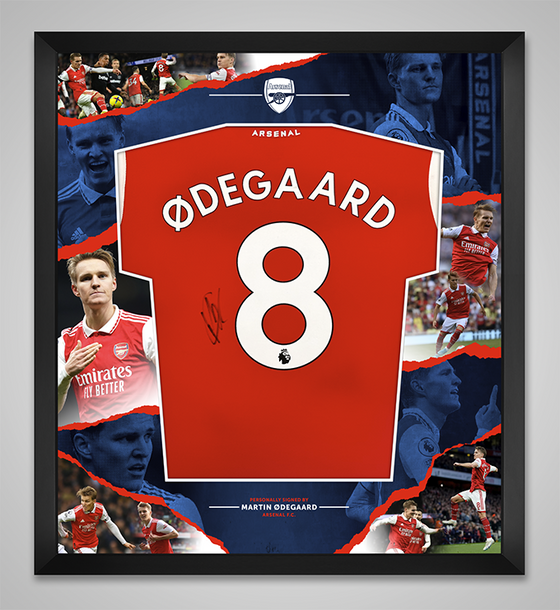 Martin Odegaard SIGNED & Framed Arsenal F.C. Jersey Genuine Autograph AFTAL COA