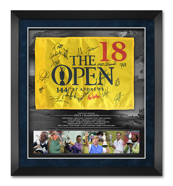 Open Championship Signed PIN FLAG by 17 Past Winners Inc Jack Nicklaus AFTAL COA