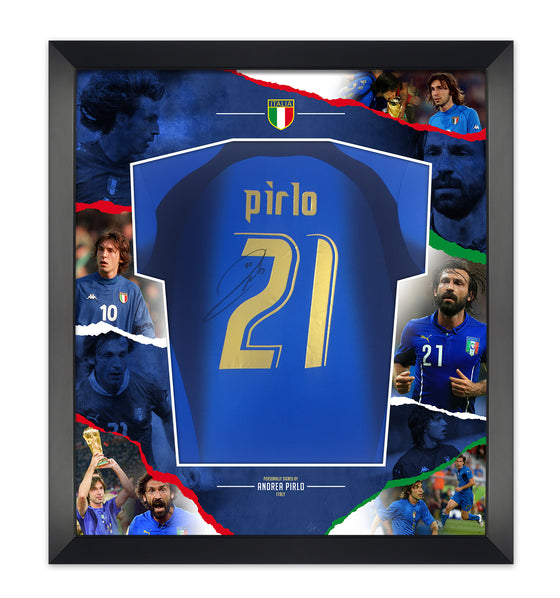 Andrea Pirlo Signed & Framed ITALY ITALIA 2006 World Cup Shirt AFTAL COA