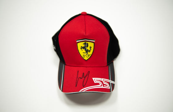 Carlos Sainz Jr. Signed Ferrari Cap FORMULA 1 Genuine Signature AFTAL COA