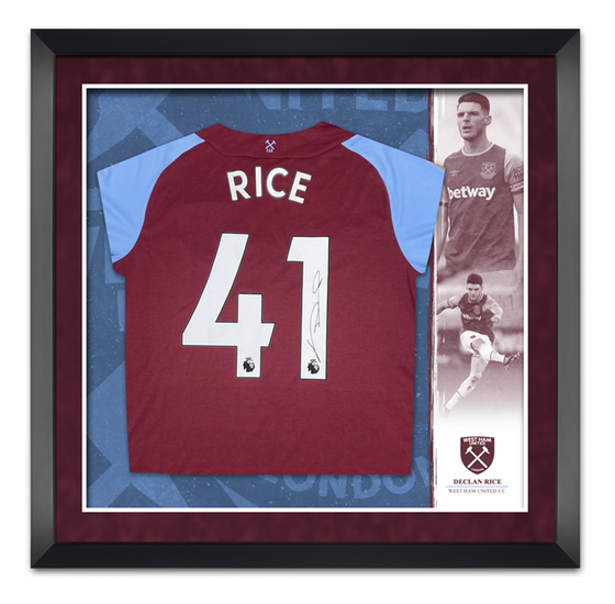 Declan Rice SIGNED & FRAMED West Ham United F.C. JERSEY AFTAL COA (B)
