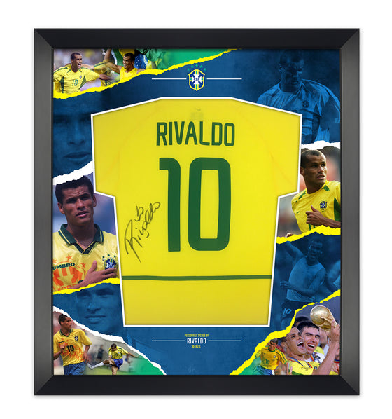 Rivaldo Signed & Framed Brazil Jersey 2002 WORLD CUP JERSEY AFTAL COA (D)