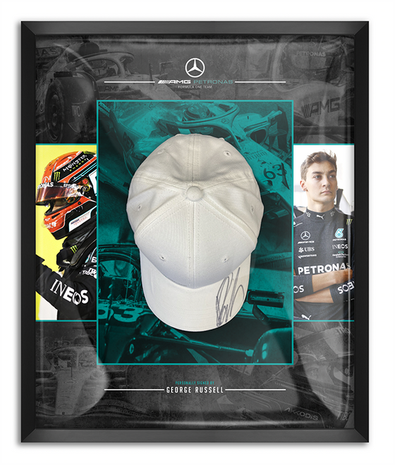 George Russell Signed & Framed Mercedes Cap Genuine Signature AFTAL COA