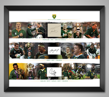  Siya Kolisi John Smit & Francois Pienaar Signed & Framed RWC Captains AFTAL COA
