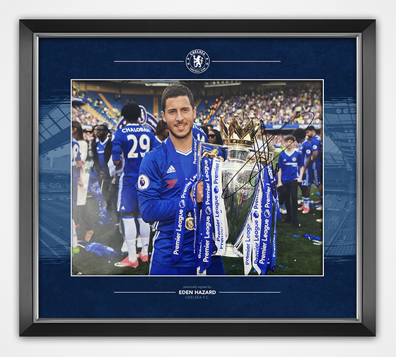 Eden Hazard SIGNED Framed 11X14 Photo Chelsea FC Premier League Winner AFTAL COA