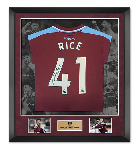 Declan Rice SIGNED & FRAMED West Ham United F.C. Shirt AFTAL COA (C)