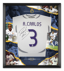 Roberto Carlos Signed & Framed Real Madrid Shirt Brazil EXACT PROOF AFTAL COA