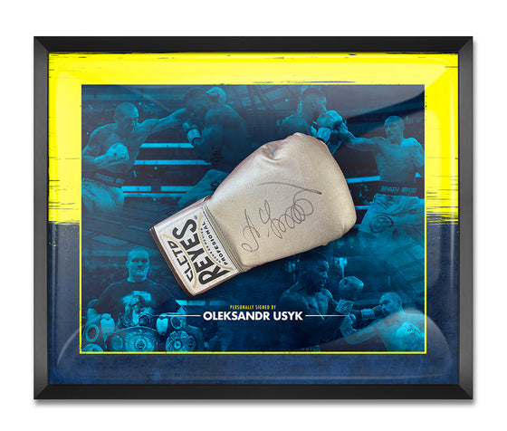 Oleksandr Usyk Signed & Framed Boxing Glove Images from Joshua Fight AFTAL COA
