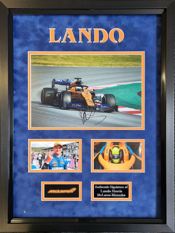 Lando Norris Signed & Framed McLaren Photo FORMULA 1 Genuine Signature AFTAL COA