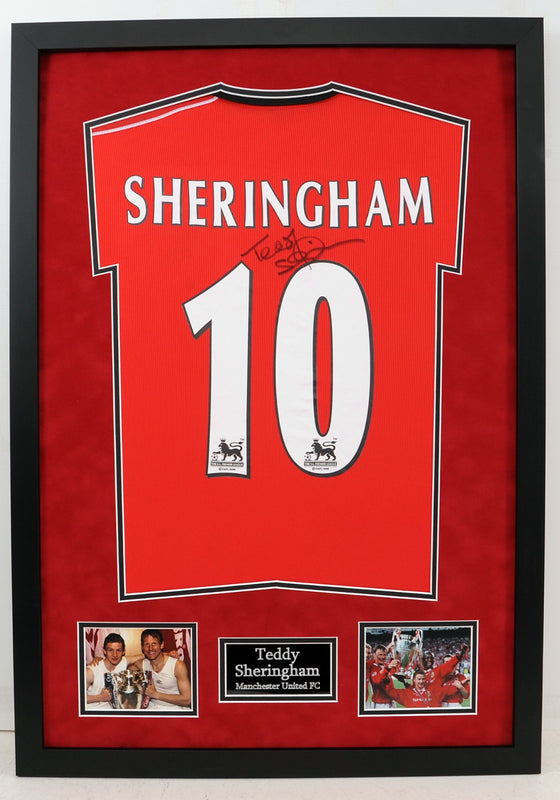 Teddy Sheringham Signed & FRAMED Shirt Manchester United AFTAL COA