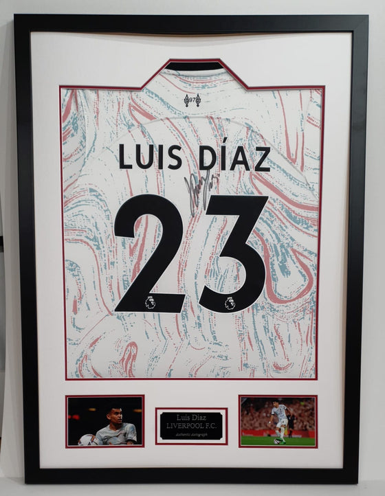 Luis Díaz Signed & Framed Liverpool FC Shirt AFTAL COA