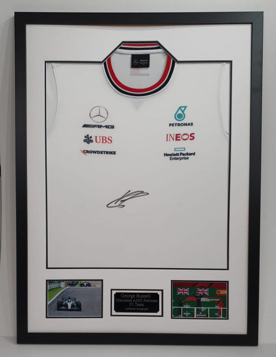 George Russell Signed & Framed Mercedes Shirt AFTAL COA
