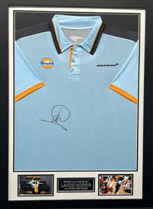  Lando Norris Signed & Framed McLaren Pit Crew Shirt FORMULA 1 AFTAL COA