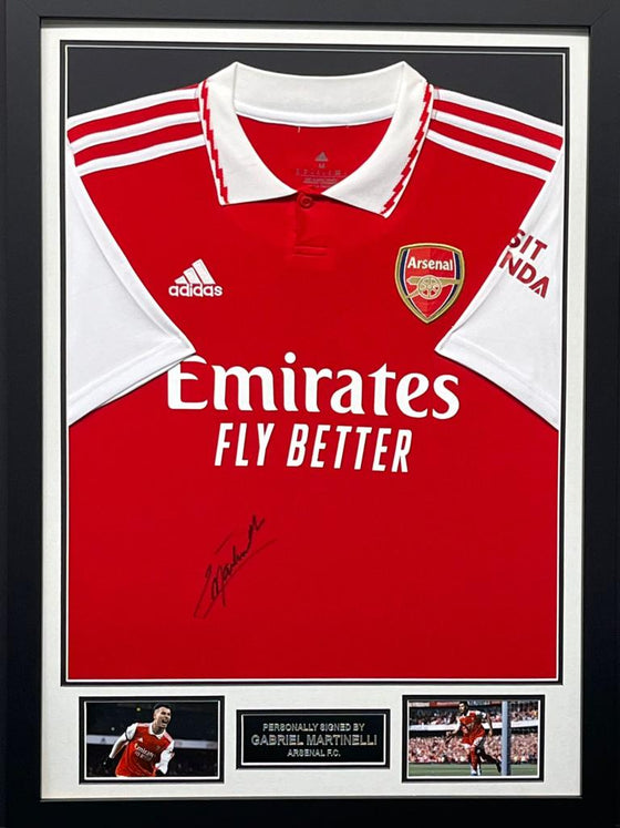 Gabriel Martinelli SIGNED & Framed Arsenal FC Jersey Genuine Signature AFTAL COA