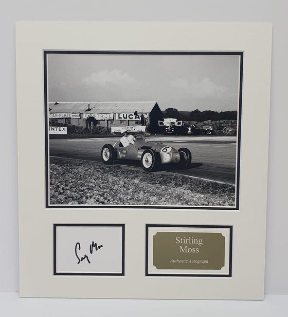 Stirling Moss Signed Photo Mount Display Formula ONE AFTAL COA